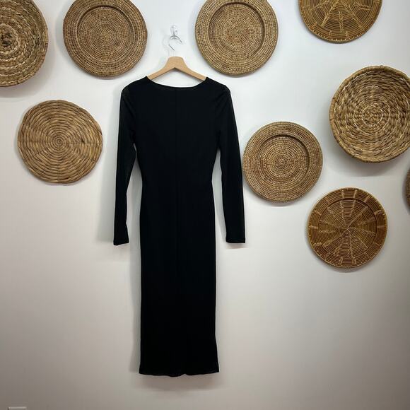 Abercrombie Black Cinched Ruched Cut Out Stretch Long Sleeve Midi Dress Small - Picture 3 of 8